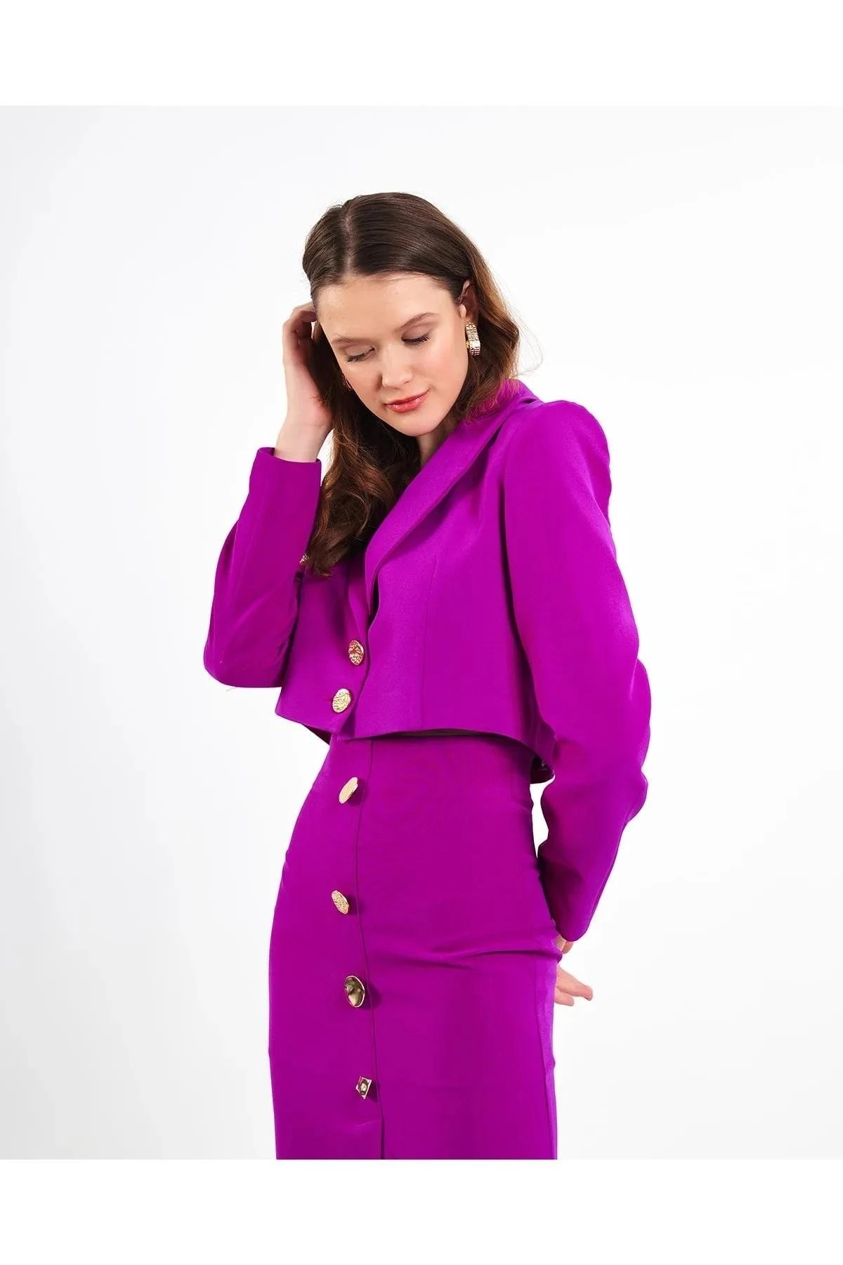 Crop Blazer Ceket Fuşya