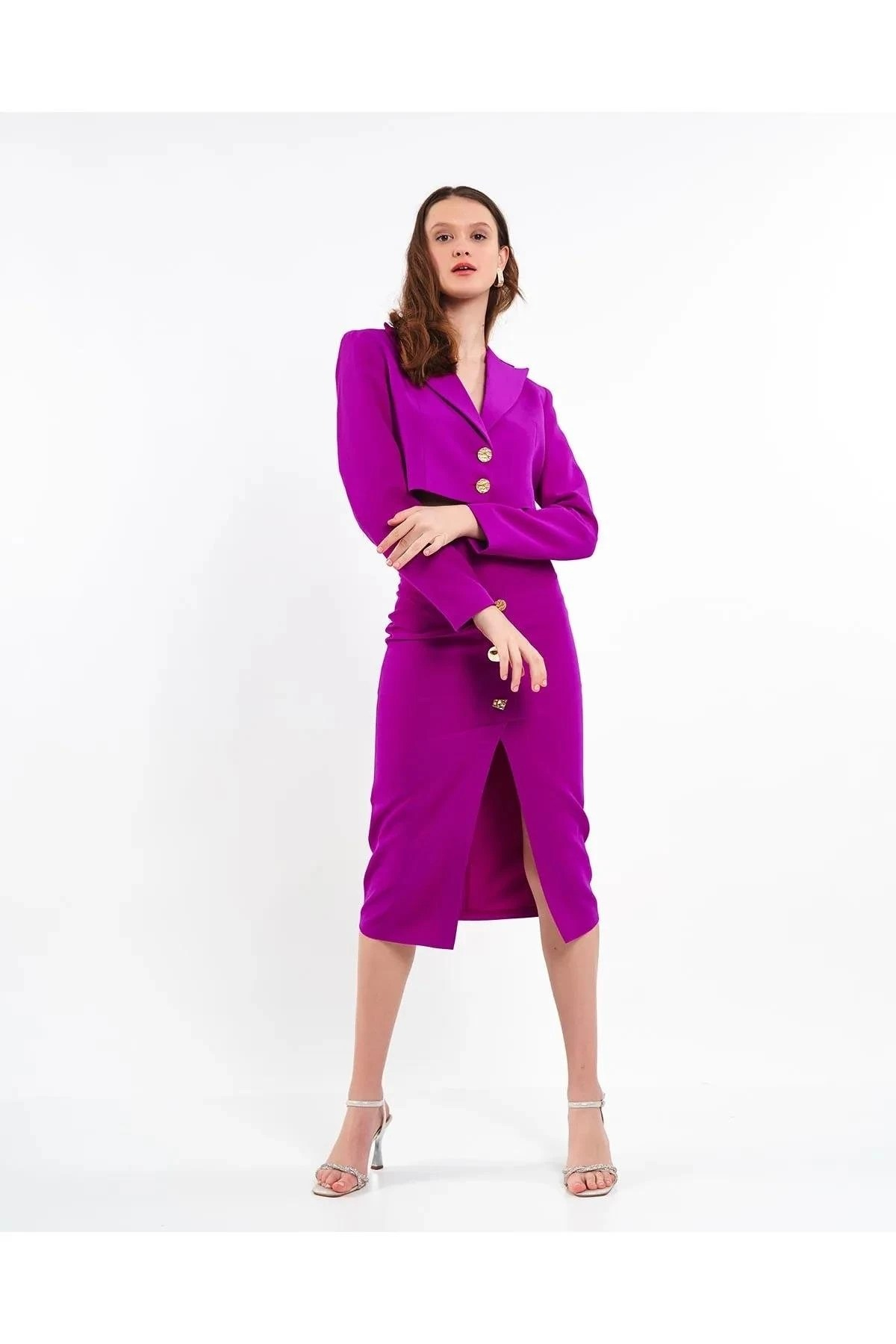 Crop Blazer Ceket Fuşya