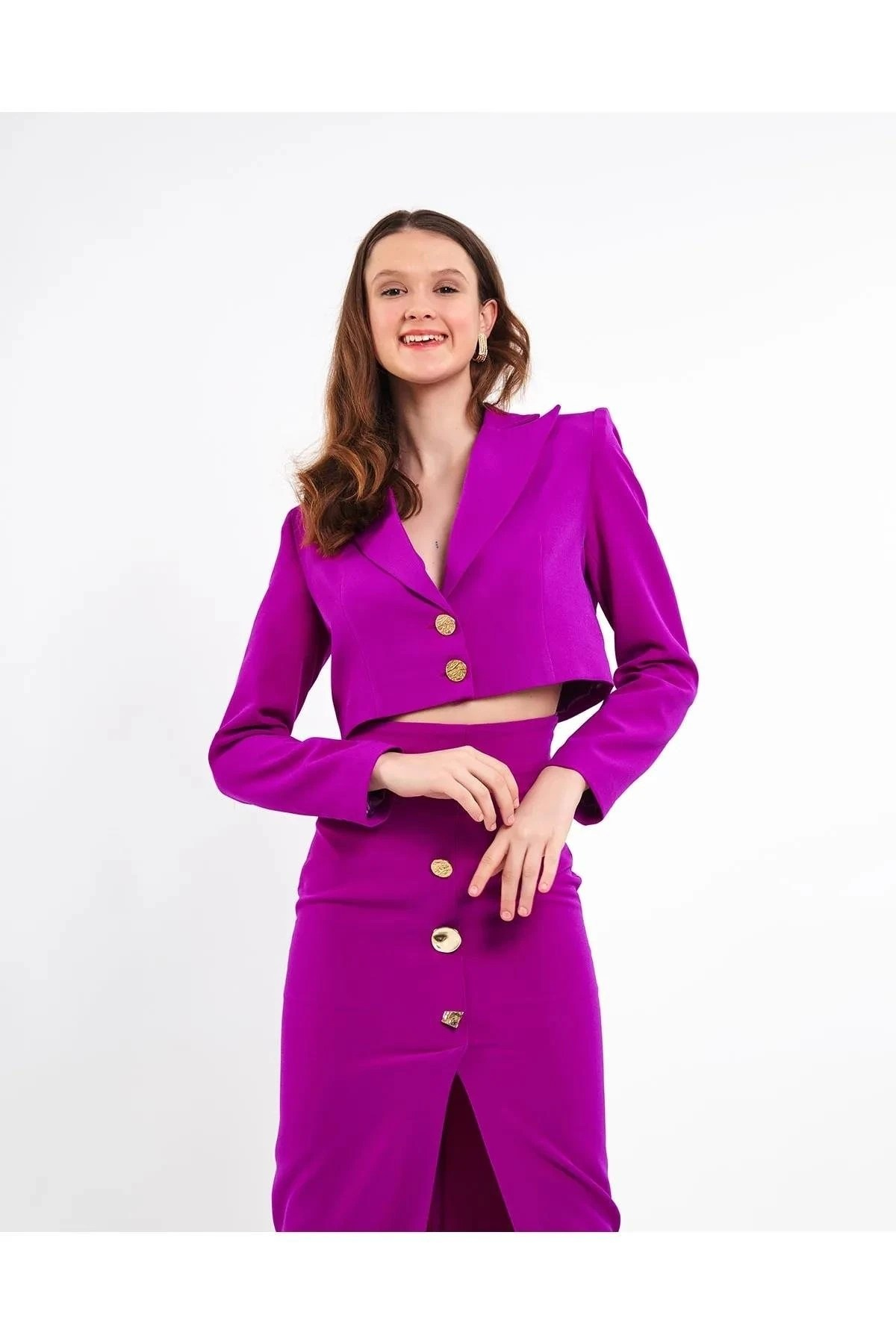 Crop Blazer Ceket Fuşya