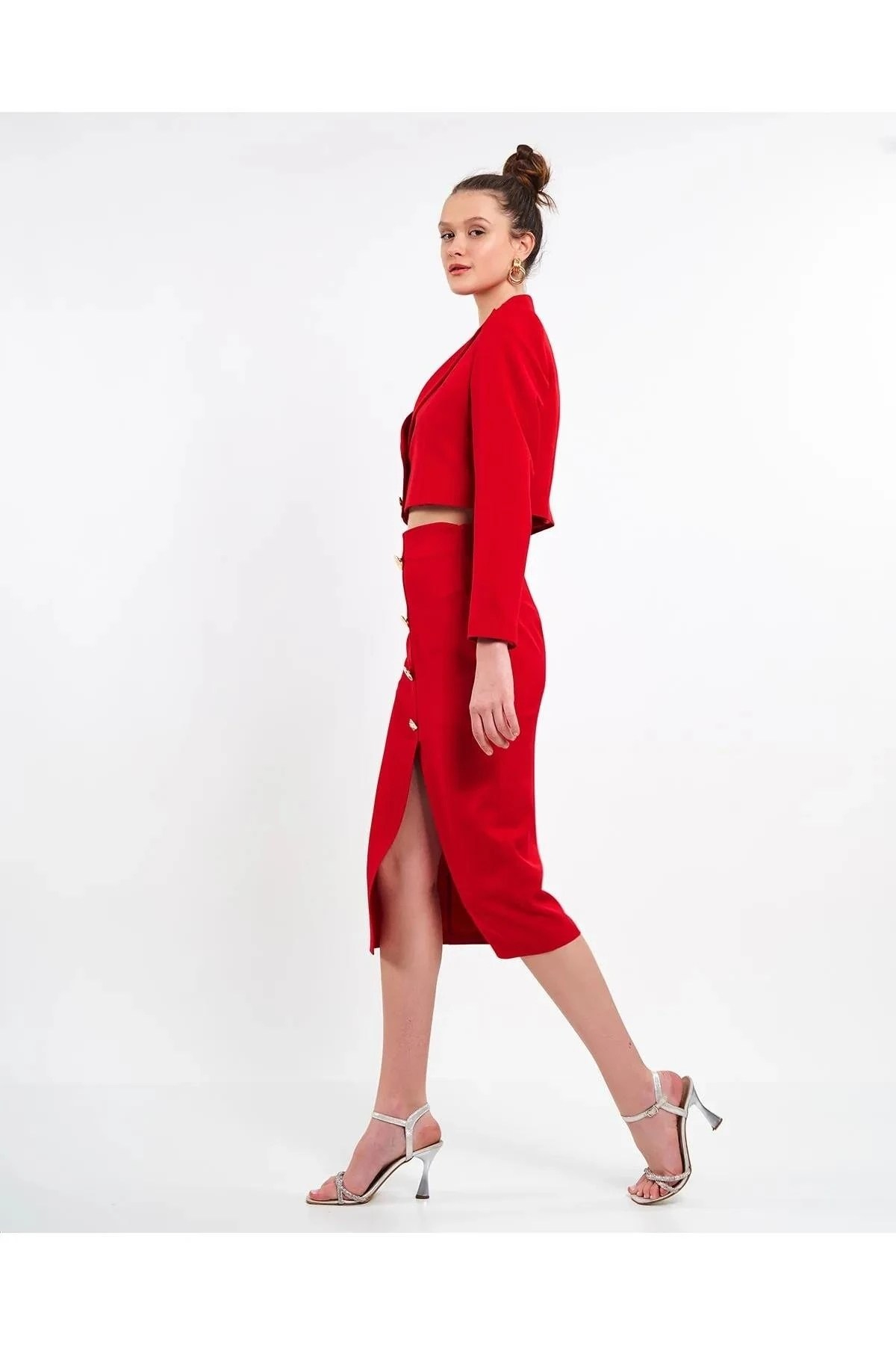 Crop Blazer Ceket Kırmızı