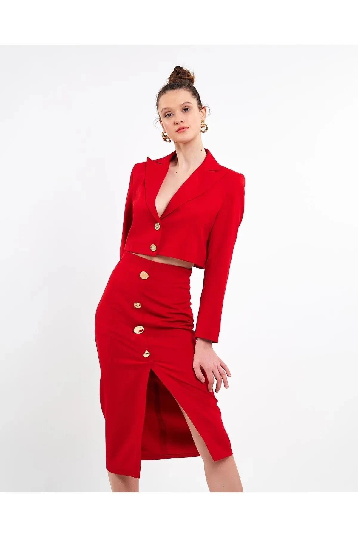 Crop Blazer Ceket Kırmızı