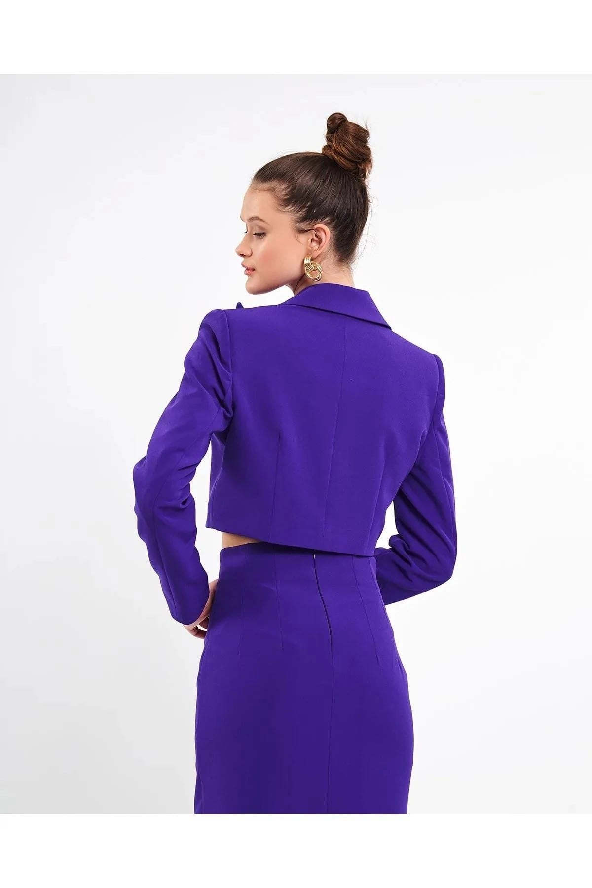 Crop Blazer Ceket Mor