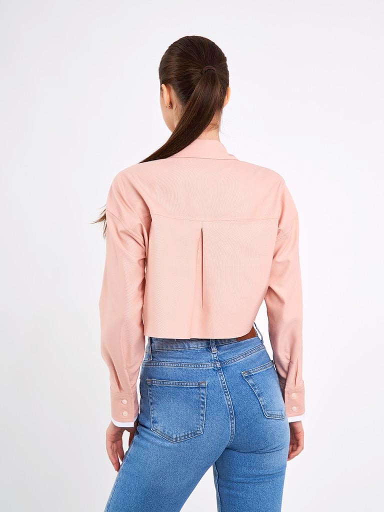 Crop Cepli Pembe Gömlek