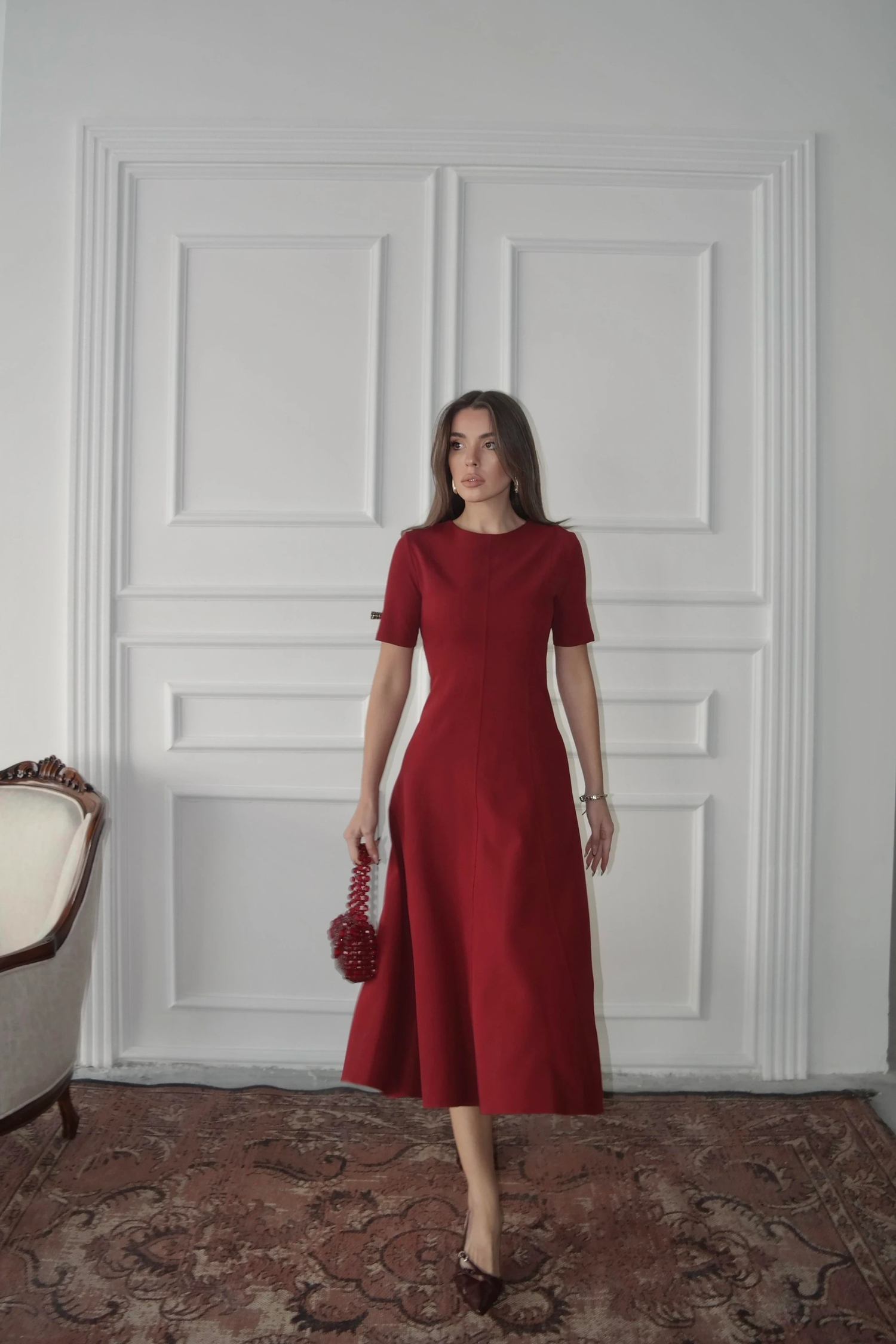 Dalie Midi Kloş Elbise Bordo