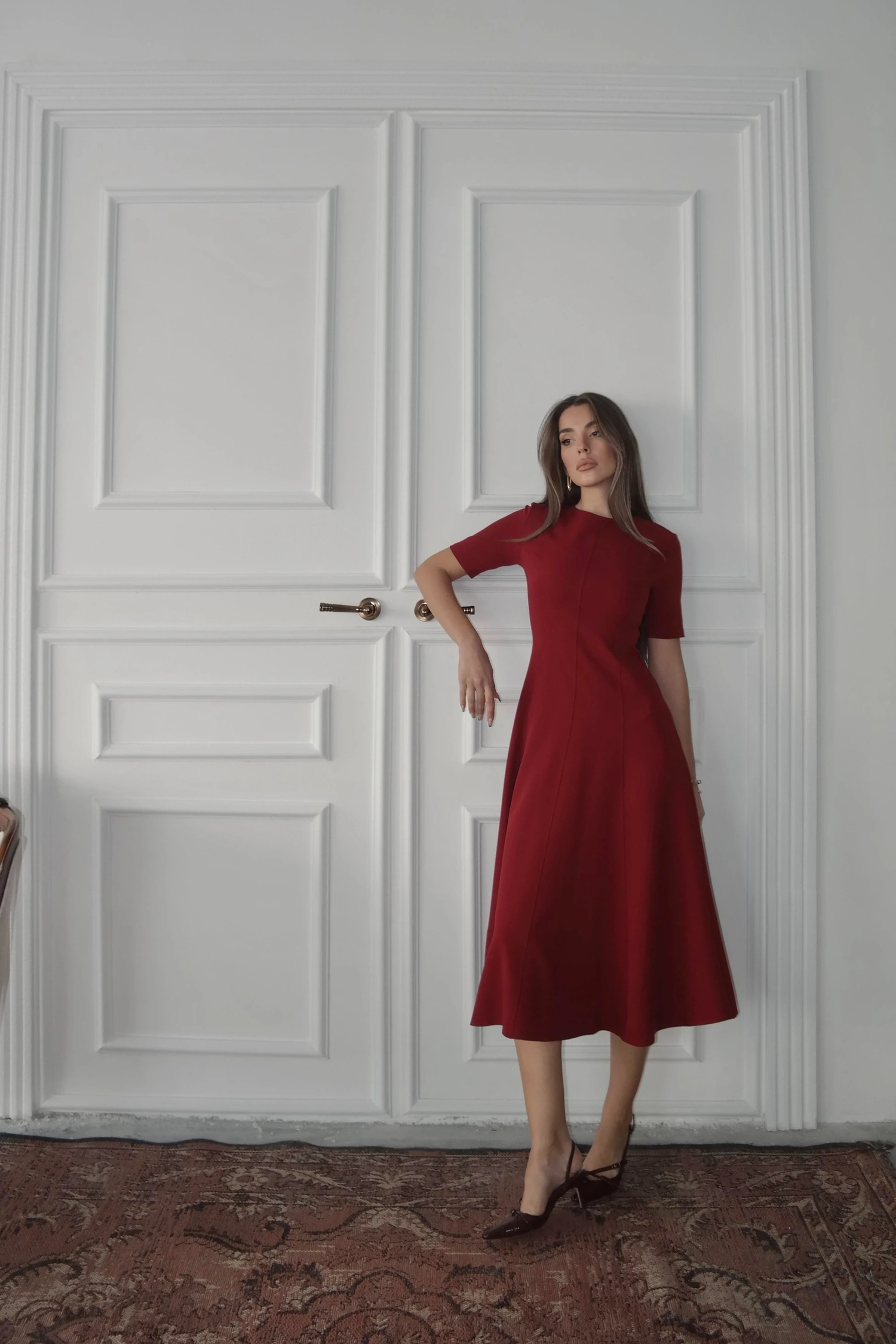 Dalie Midi Kloş Elbise Bordo