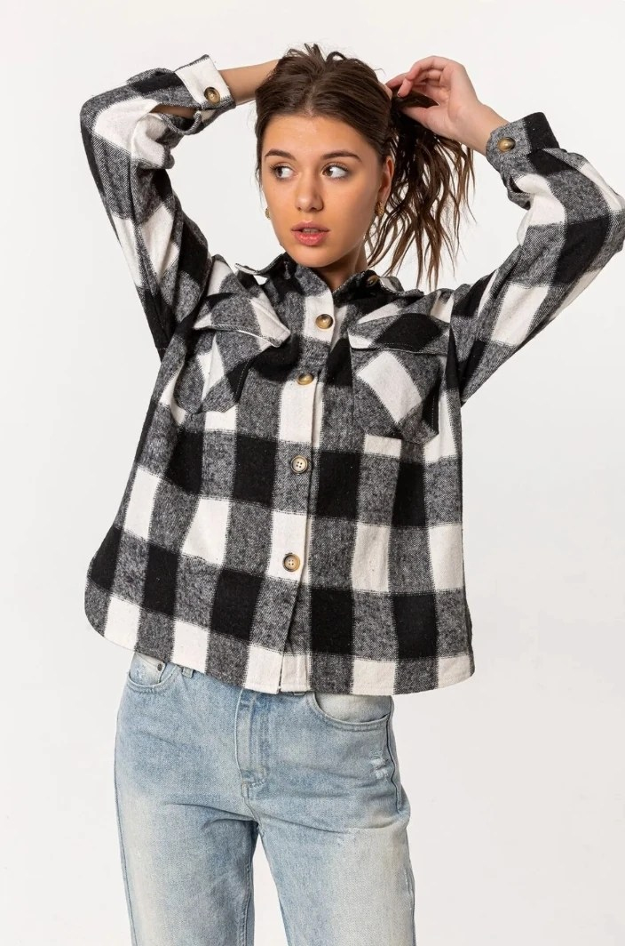 Desenli Oduncu Gömlek Siyah