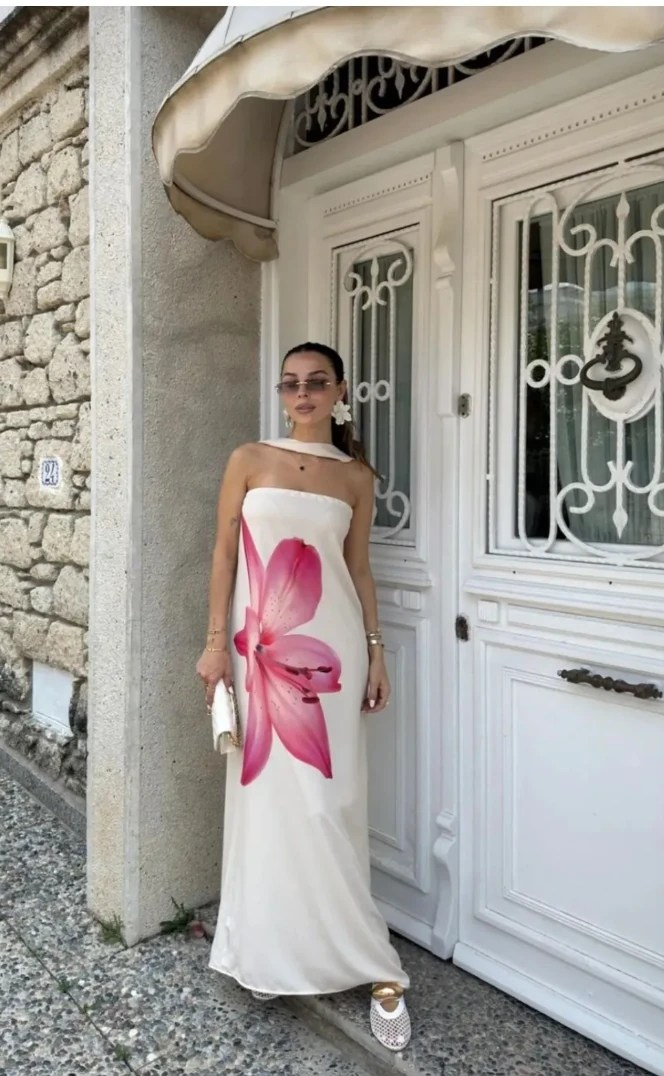 Desenli Straplez Elbise