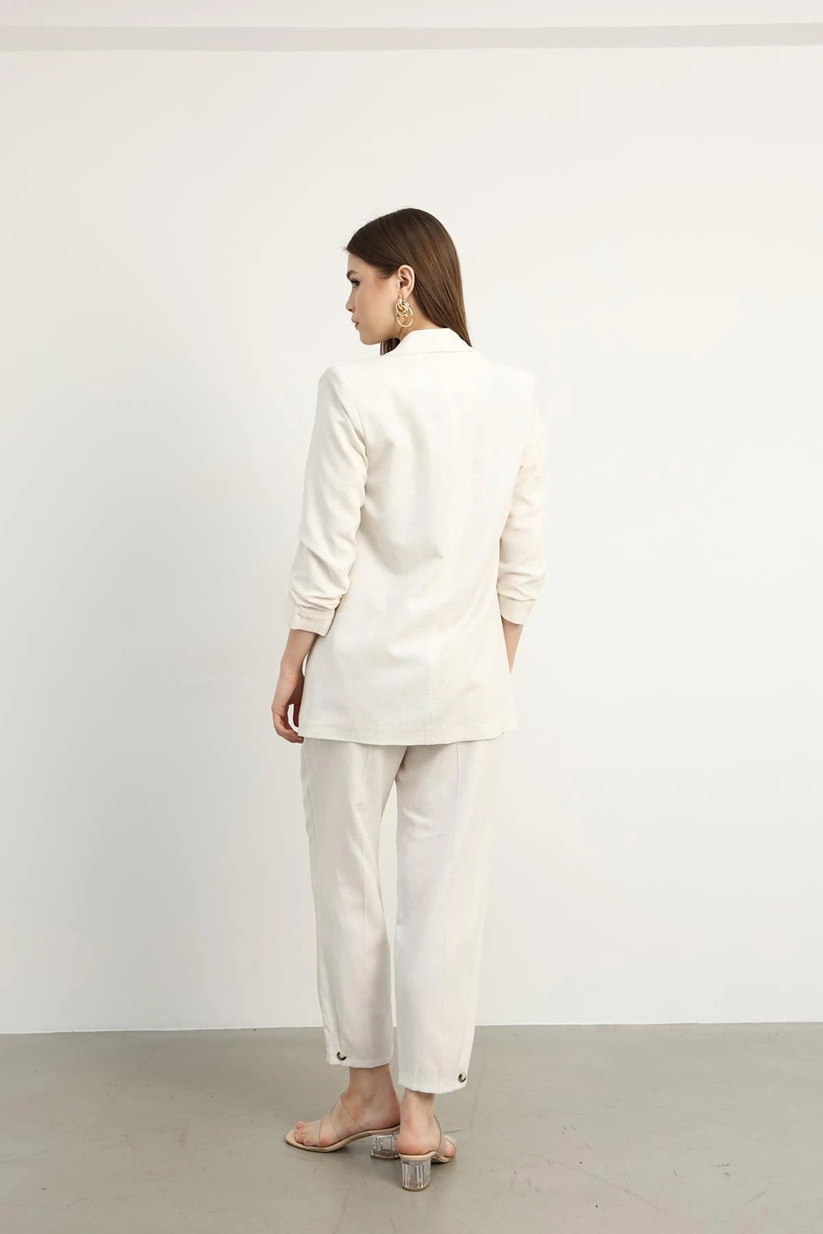 Detaylı Ekru Blazer Ceket