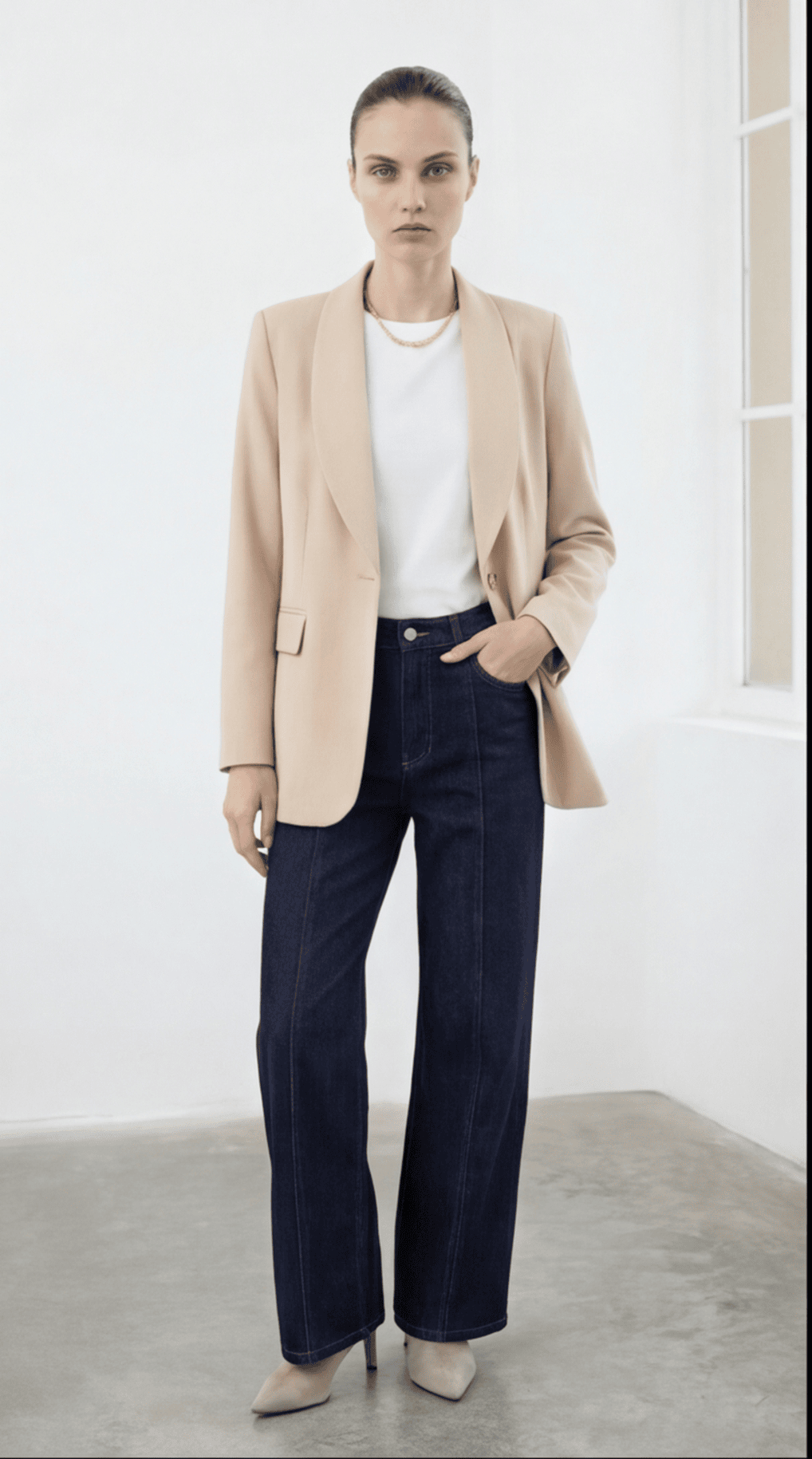 Düğme Detaylı Oversize Blazer Ceket Bej