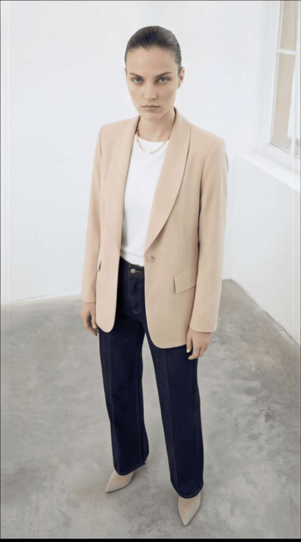 Düğme Detaylı Oversize Blazer Ceket Bej