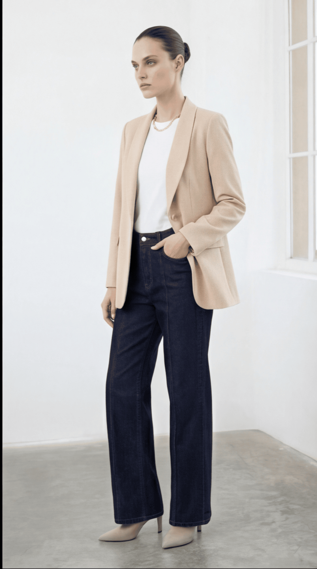 Düğme Detaylı Oversize Blazer Ceket Bej