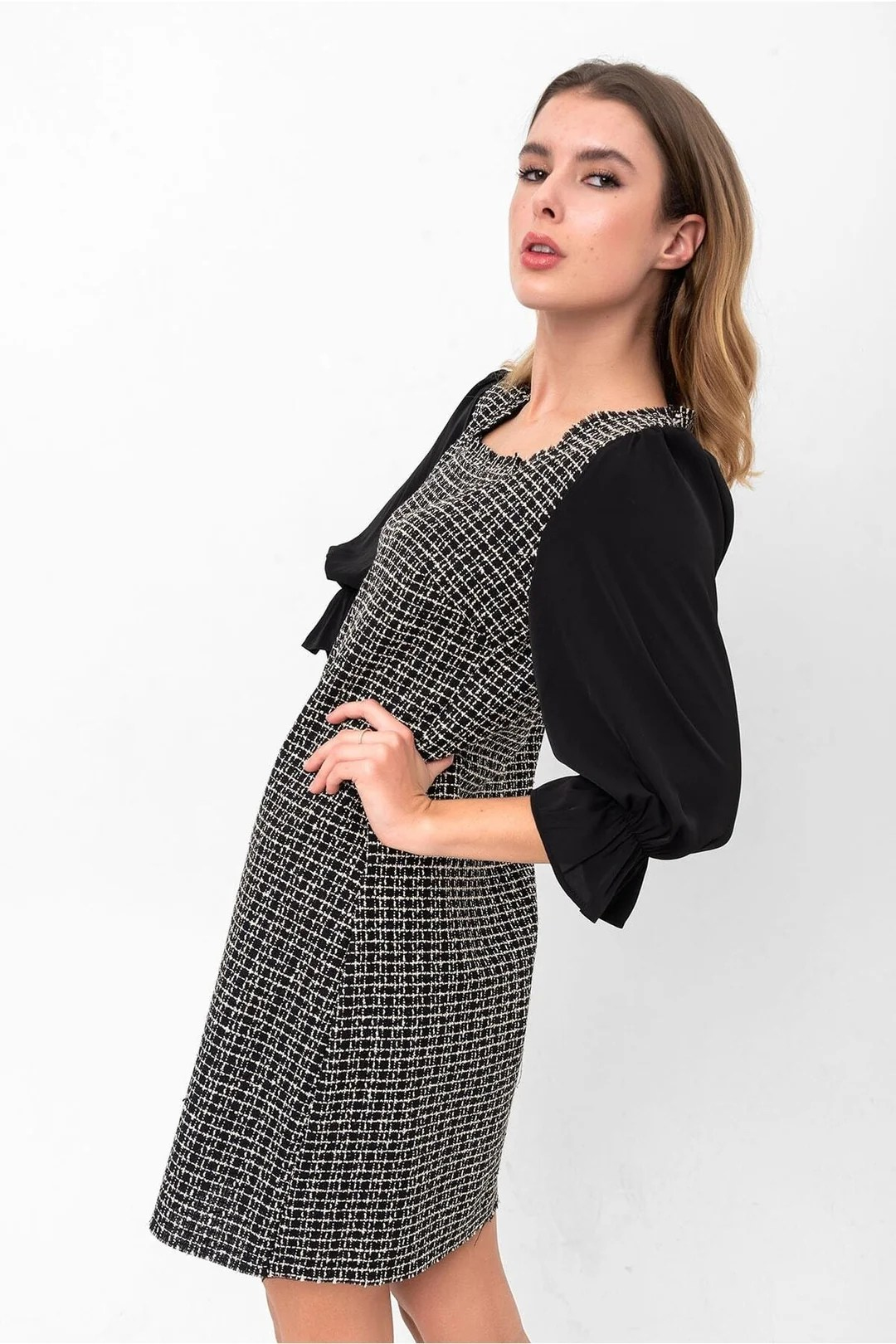 Ekose Desenli Mini Elbise