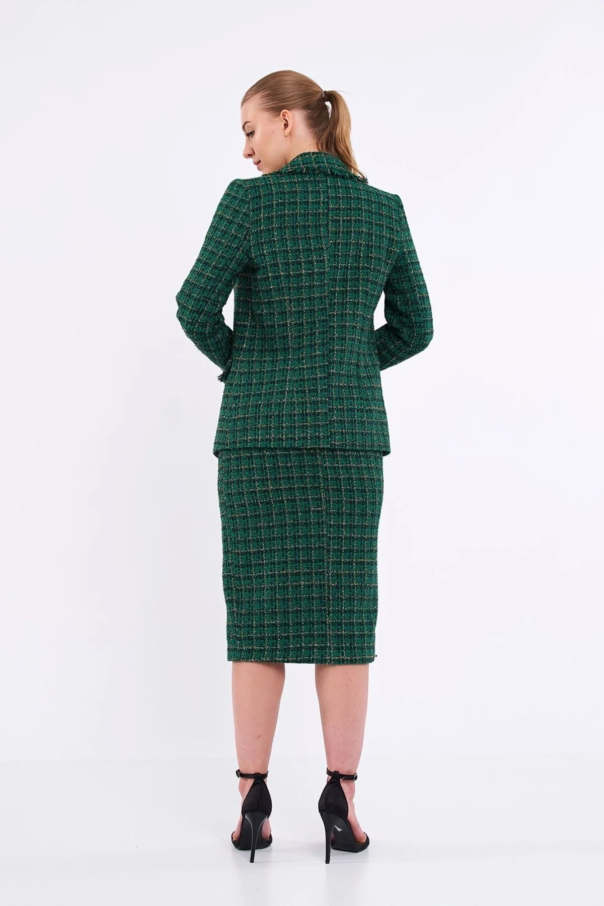 Ekose Simli Yeşil Blazer Ceket