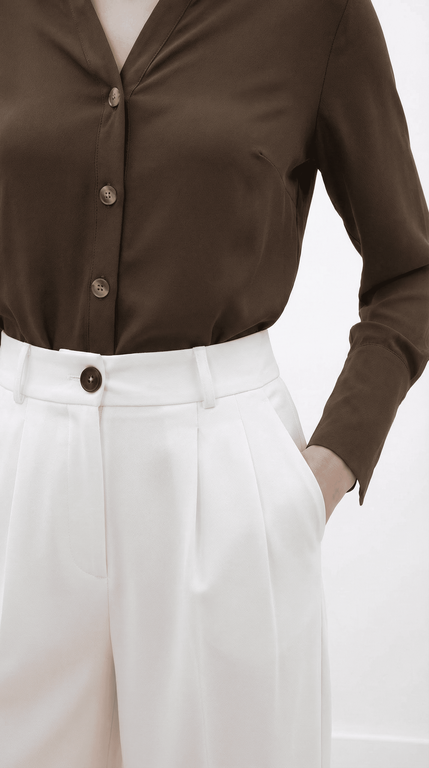 Ekru Yüksek Bel Pilili Wide Leg/Geniş Paça Dokuma Pantolon 25SWS5924 Palazzo