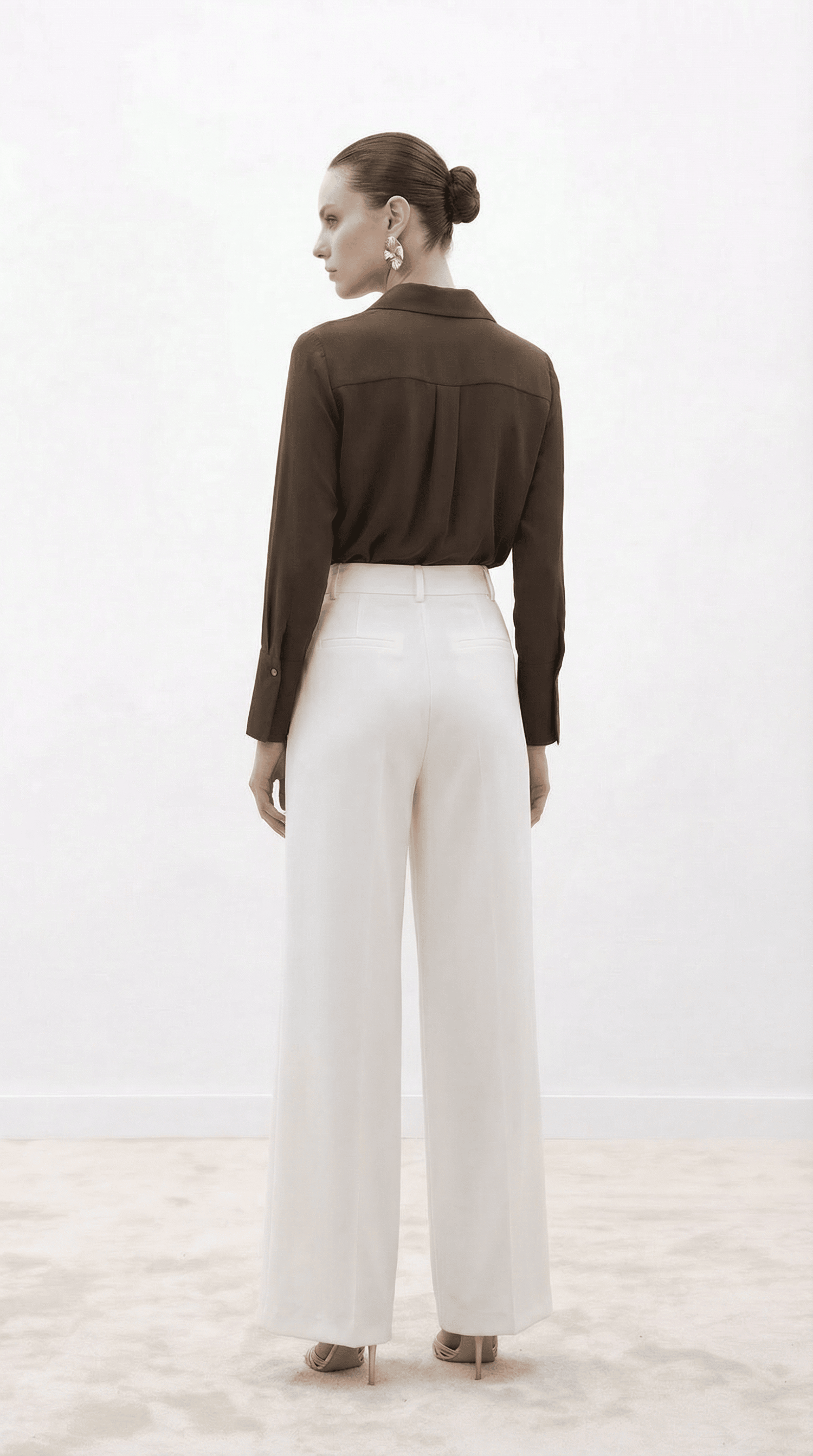 Ekru Yüksek Bel Pilili Wide Leg/Geniş Paça Dokuma Pantolon 25SWS5924 Palazzo