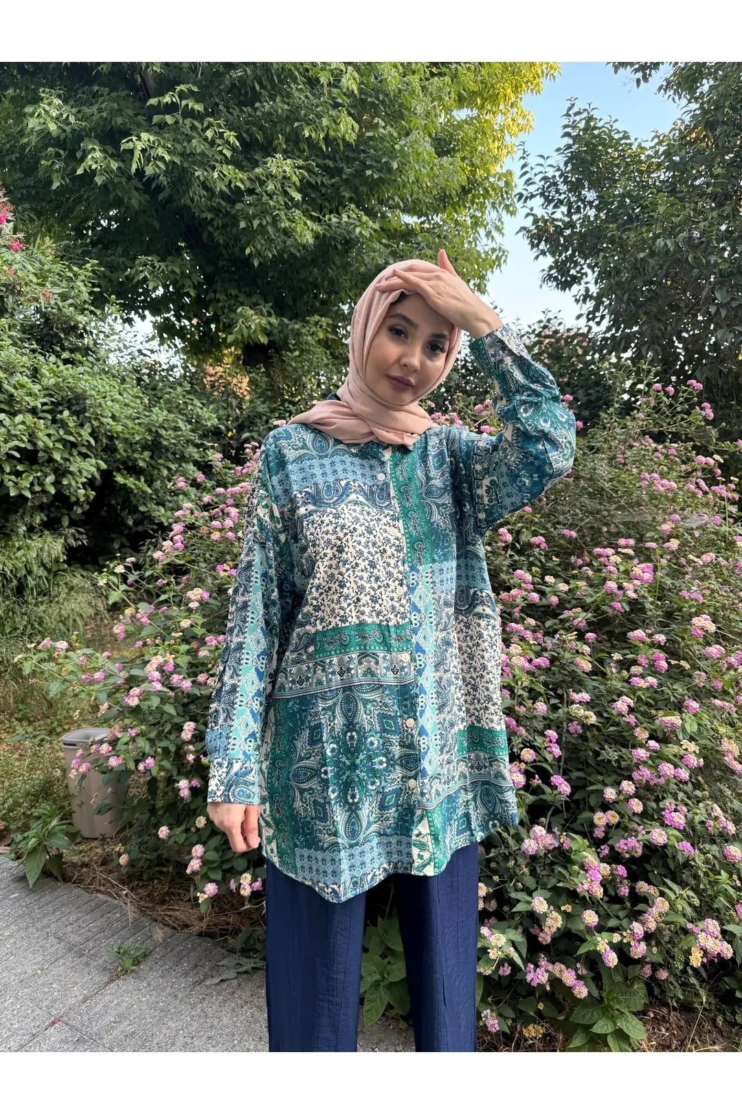 Etnik Desen Oversize Gömlek