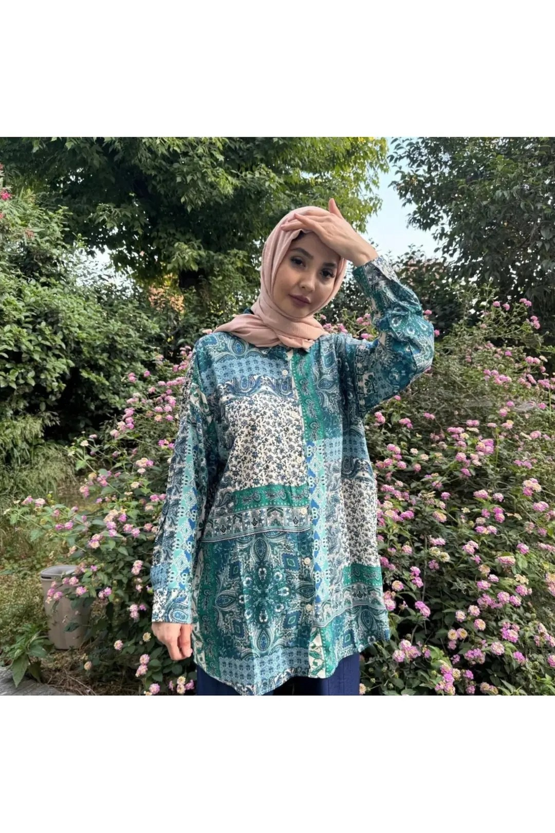 Etnik Desen Oversize Gömlek