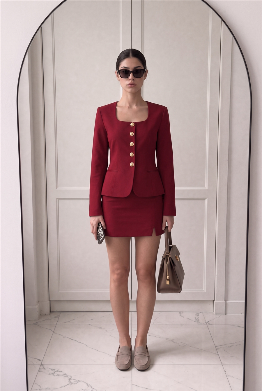 Eva Button Suit Bordo
