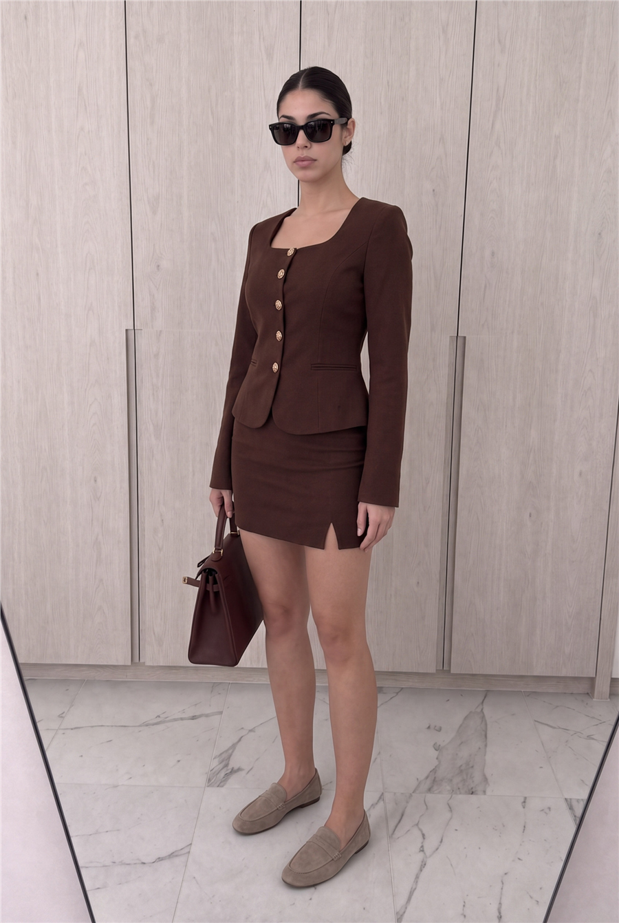 Eva Button Suit Kahverengi