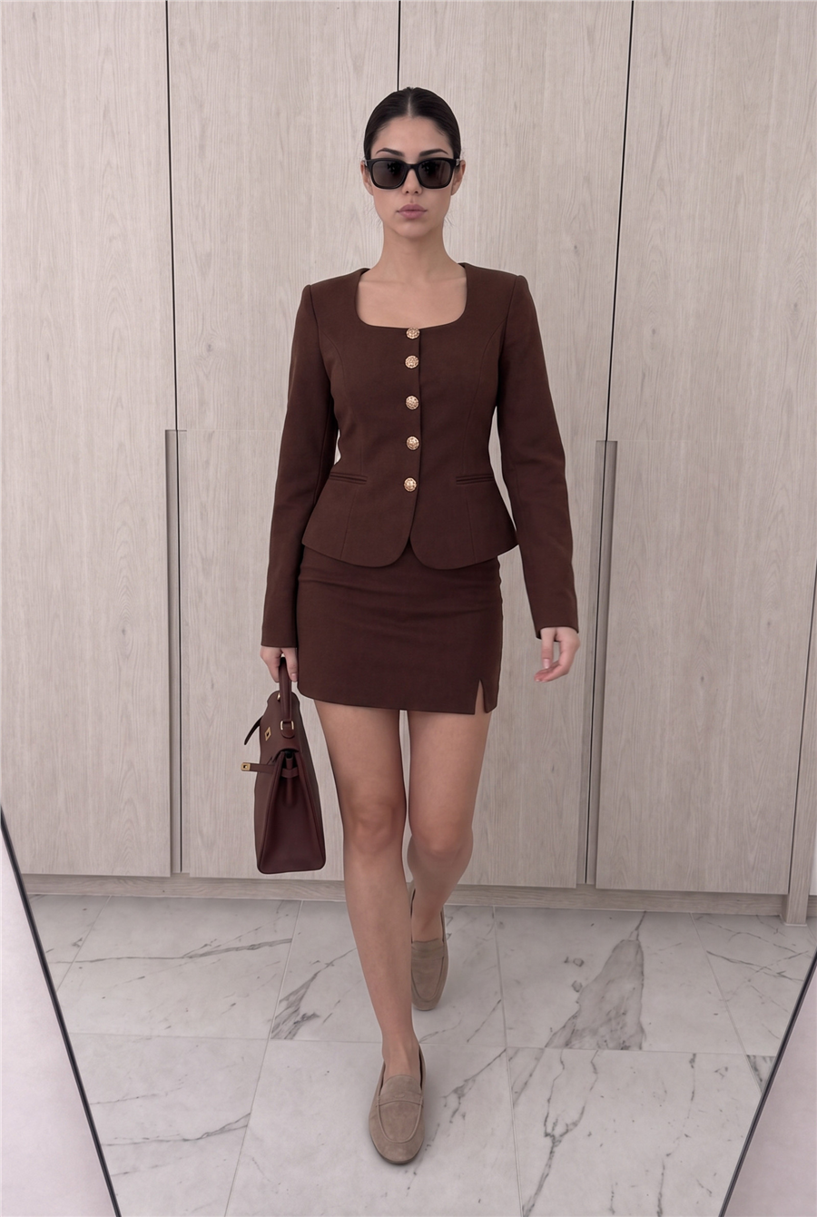 Eva Button Suit Kahverengi