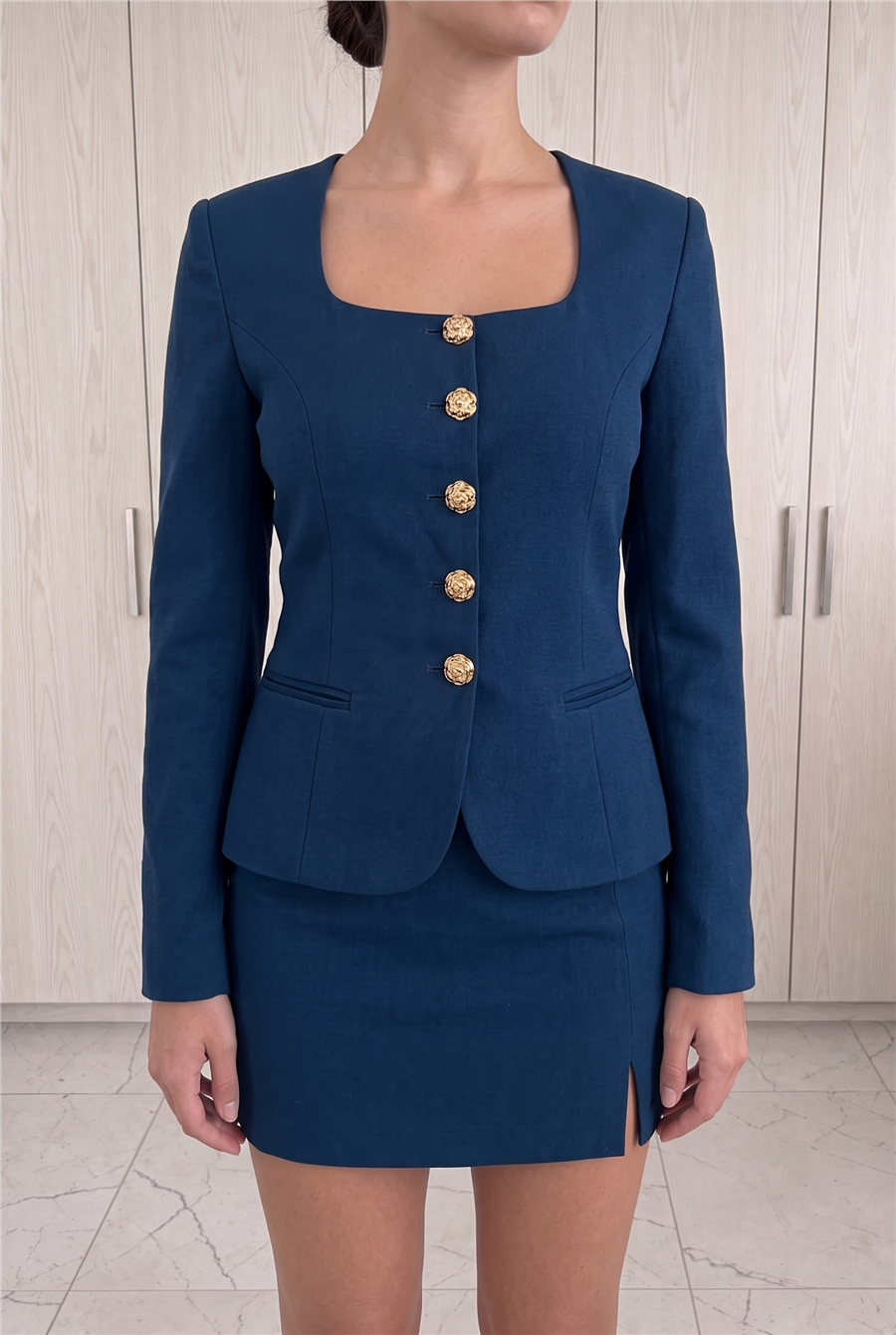 Eva Button Suit Lacivert