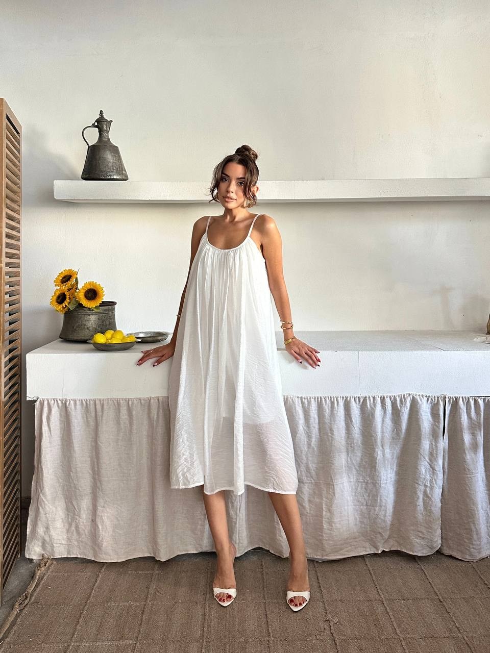 Fiona Yazlık Askılı Elbise Ekru