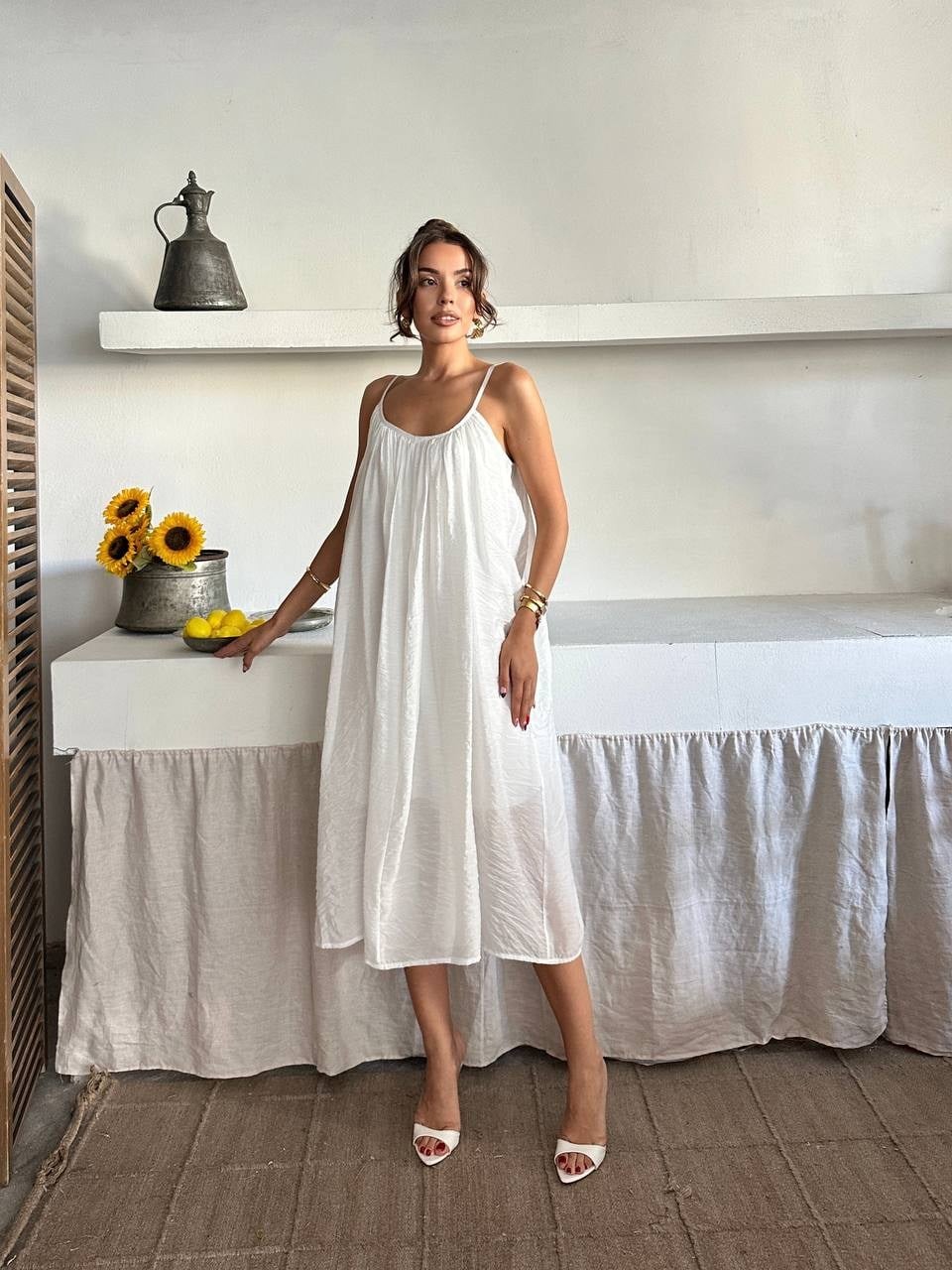 Fiona Yazlık Askılı Elbise Ekru