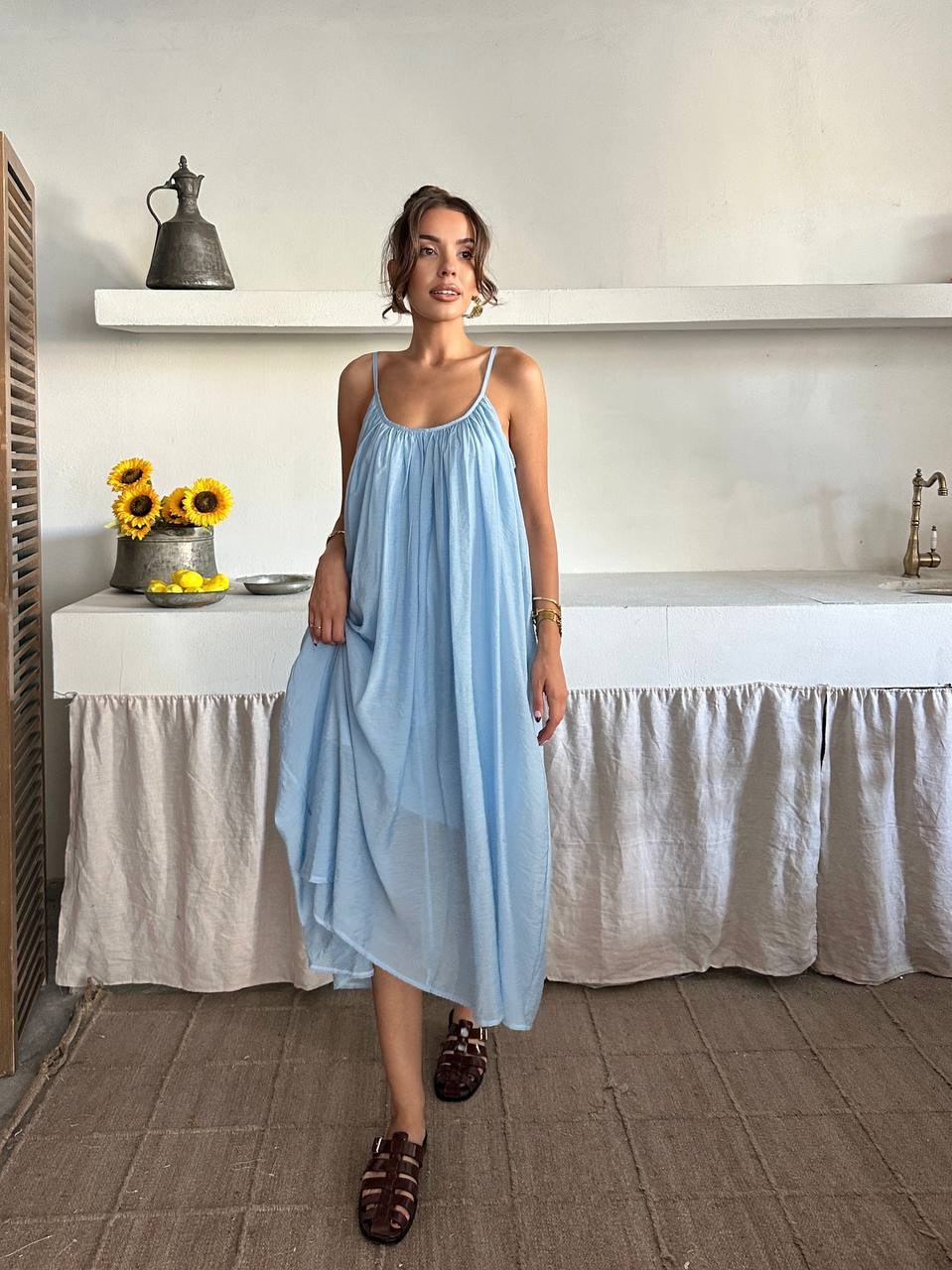 Fiona Yazlık Askılı Elbise Mavi