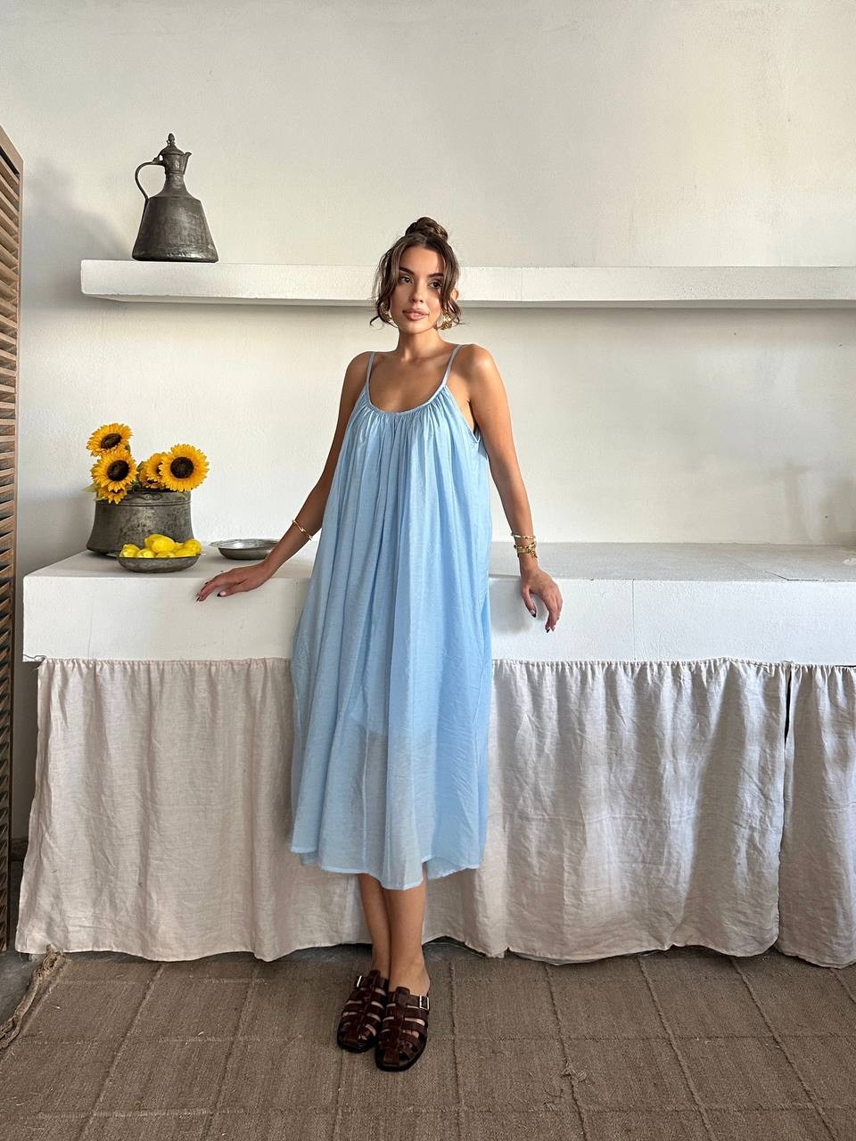 Fiona Yazlık Askılı Elbise Mavi