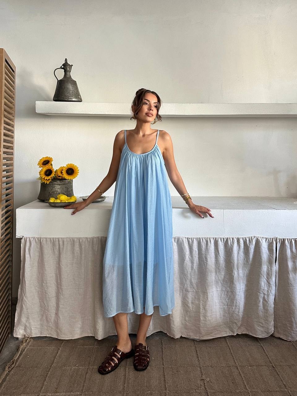 Fiona Yazlık Askılı Elbise Mavi