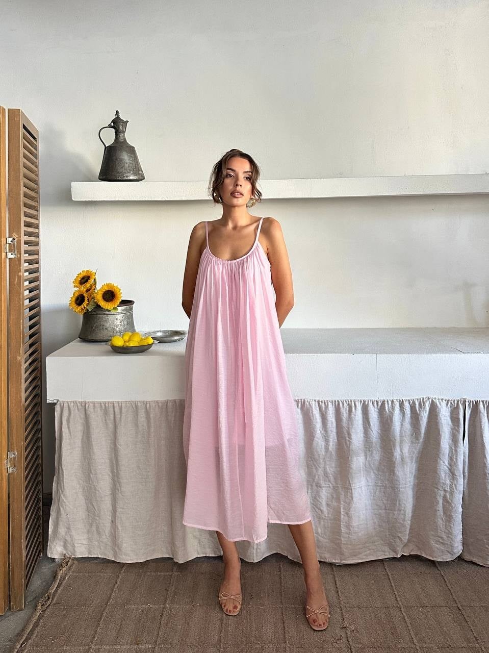 Fiona Yazlık Askılı Elbise Pembe
