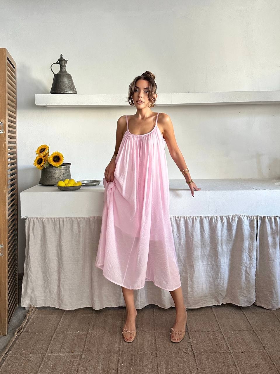 Fiona Yazlık Askılı Elbise Pembe