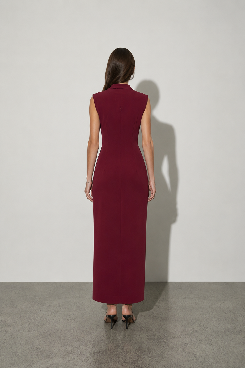 Iris Düğmeli Midi Elbise Bordo