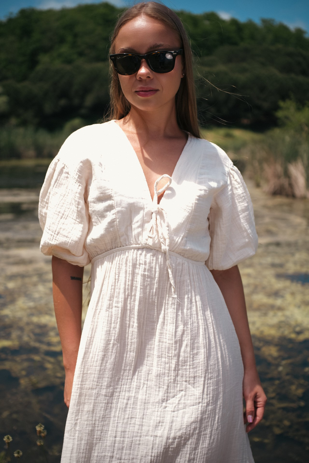 Isla Müslin Elbise Bej