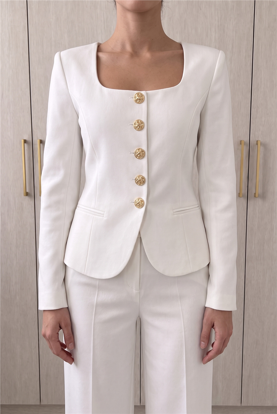 Jane Button Tailored Suit Beyaz