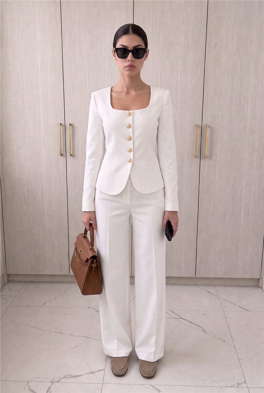 Jane Button Tailored Suit Beyaz