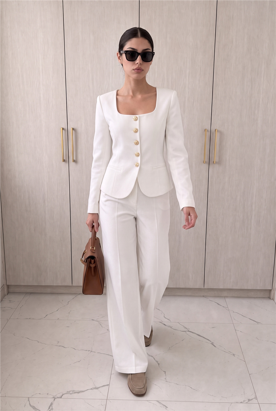 Jane Button Tailored Suit Beyaz