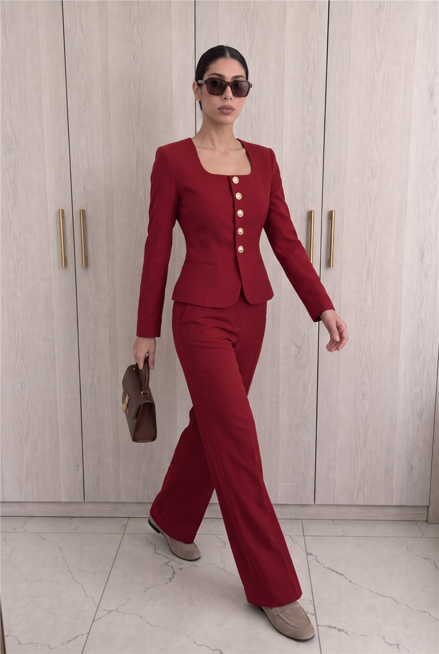 Jane Button Tailored Suit Bordo