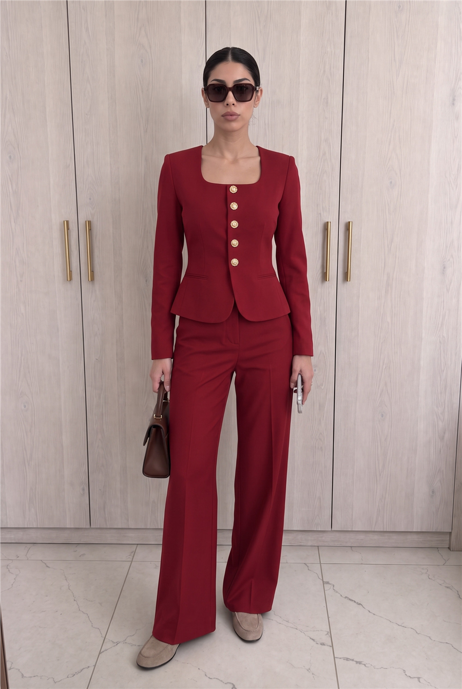 Jane Button Tailored Suit Bordo