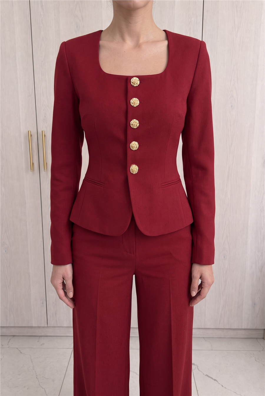 Jane Button Tailored Suit Bordo