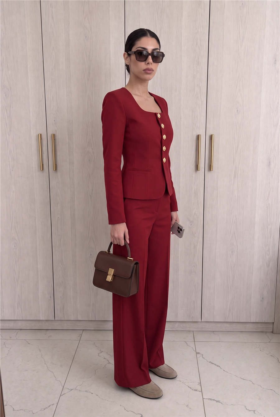 Jane Button Tailored Suit Bordo