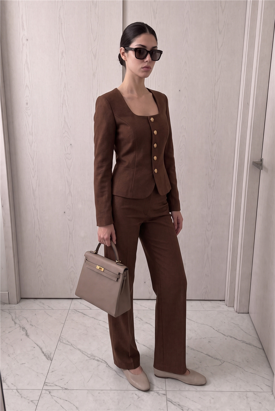 Jane Button Tailored Suit Kahverengi
