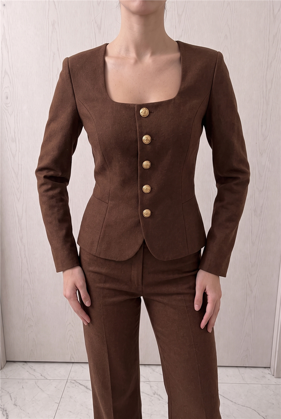 Jane Button Tailored Suit Kahverengi
