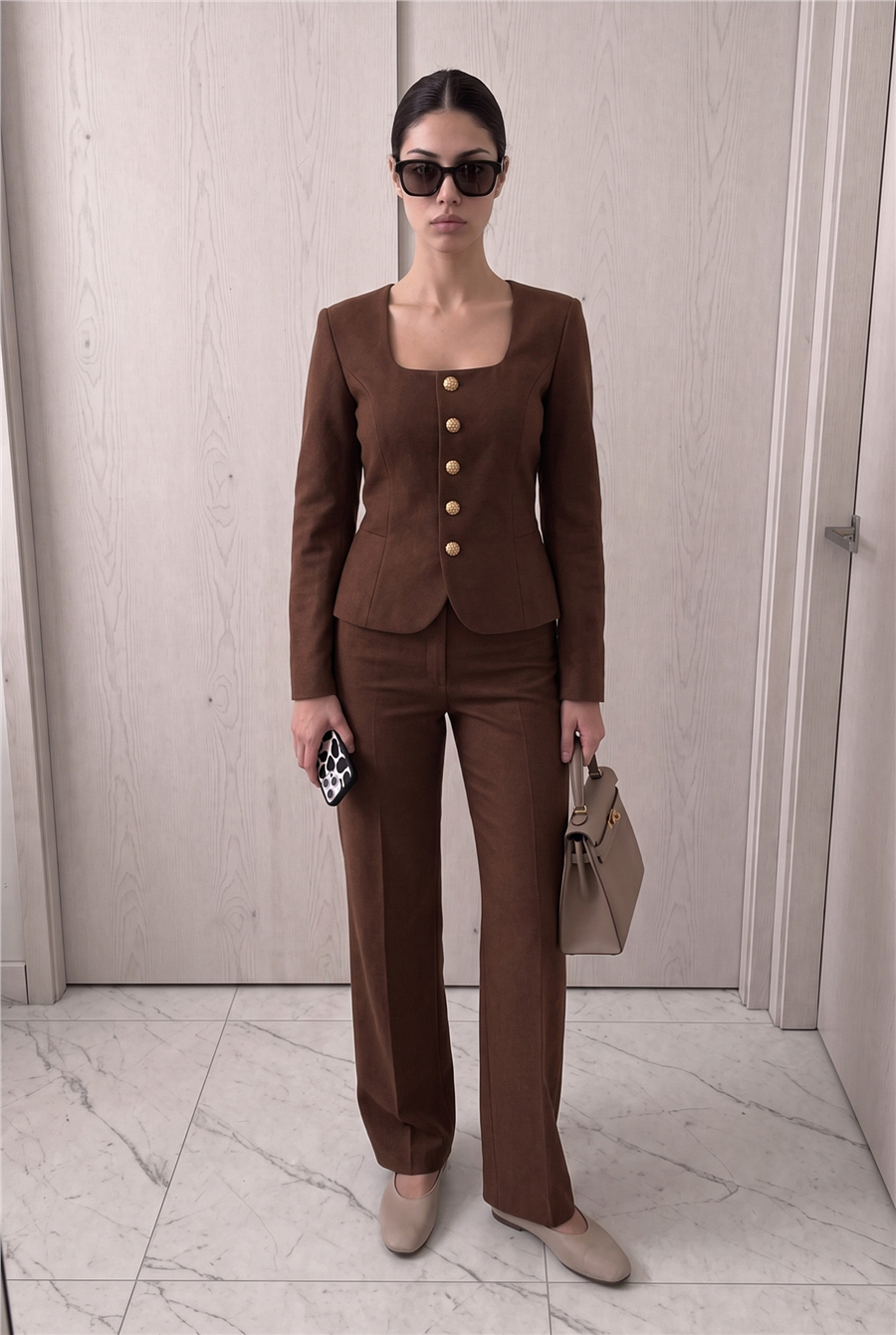 Jane Button Tailored Suit Kahverengi