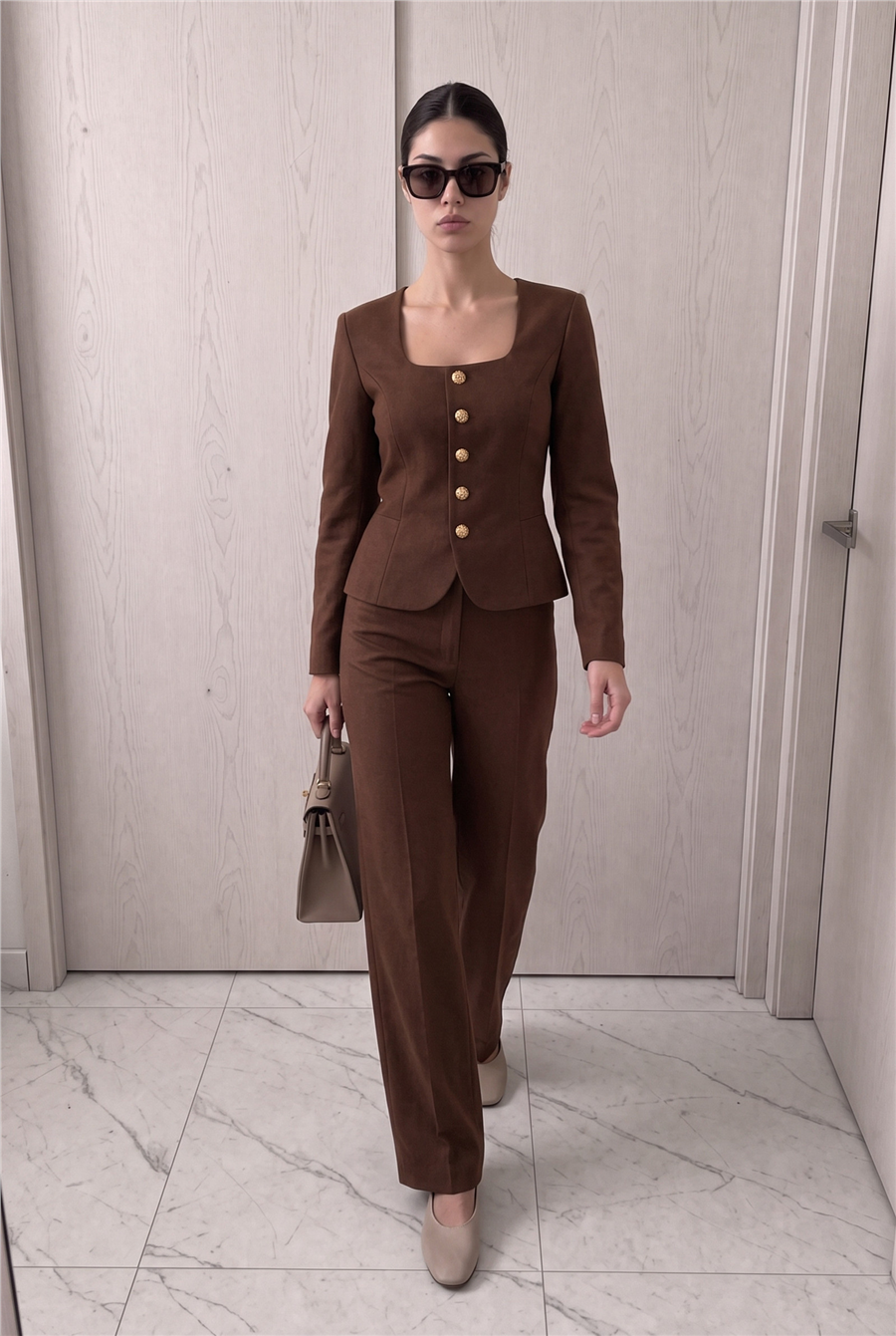 Jane Button Tailored Suit Kahverengi