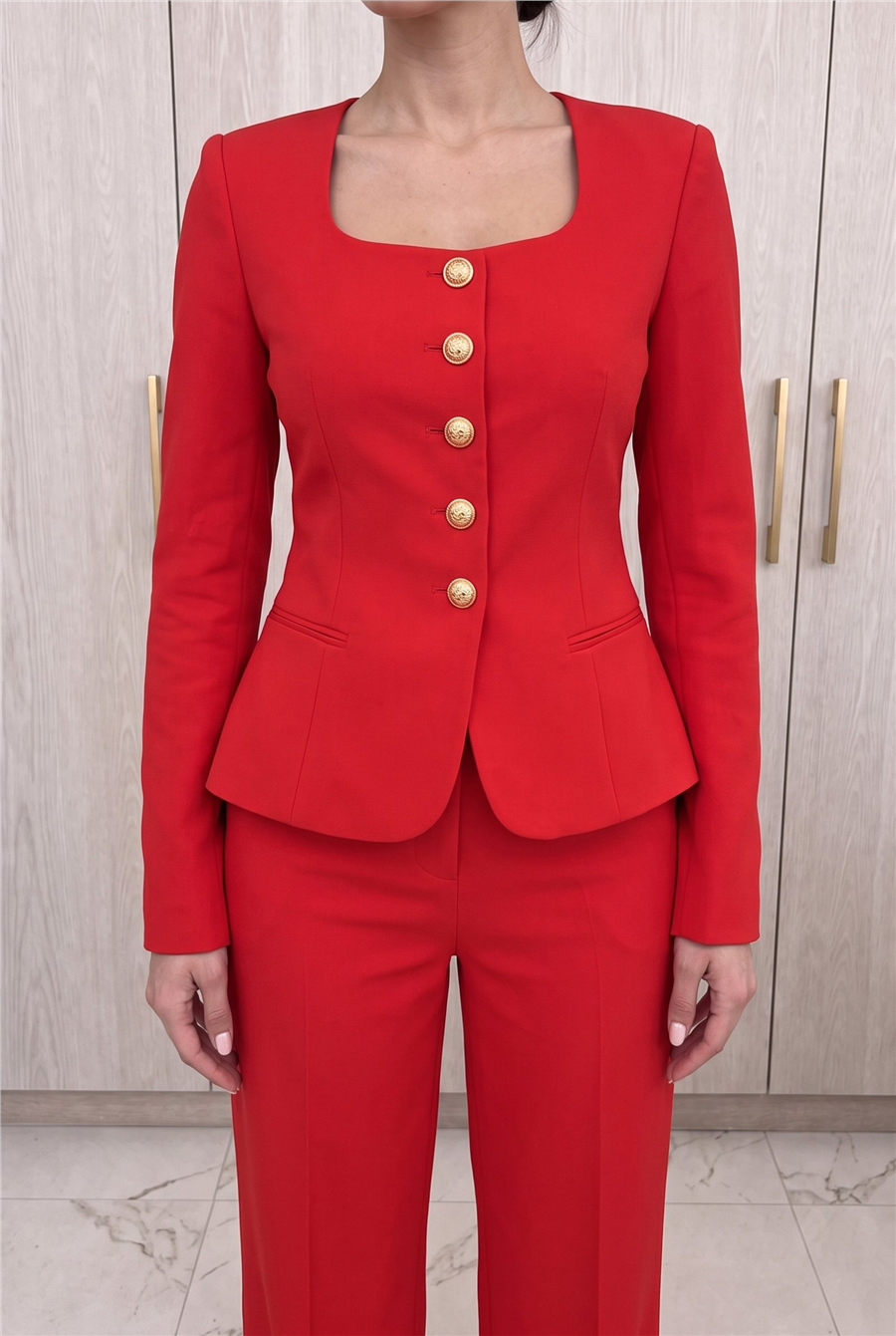 Jane Button Tailored Suit Kırmızı
