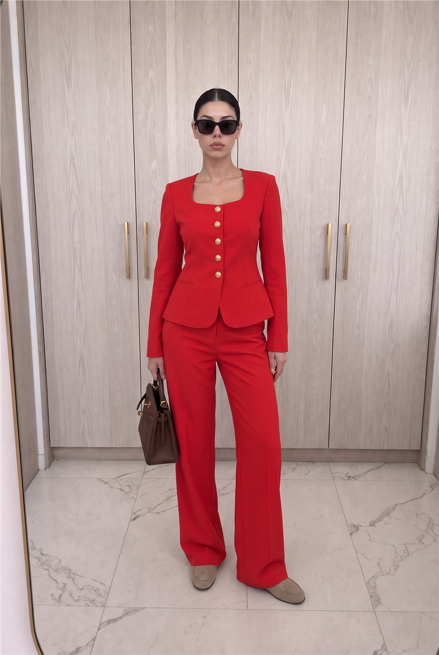 Jane Button Tailored Suit Kırmızı