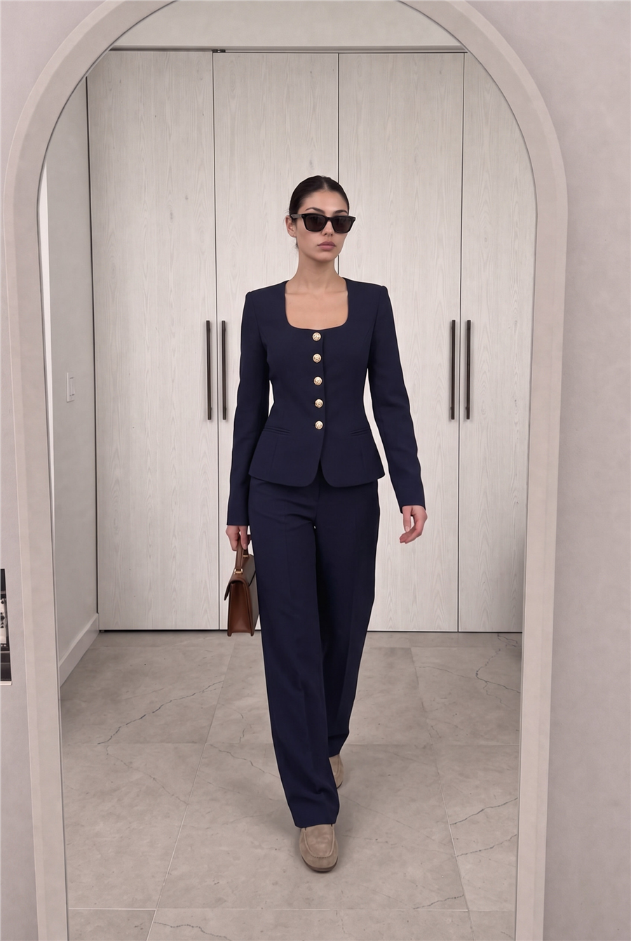 Jane Button Tailored Suit Lacivert