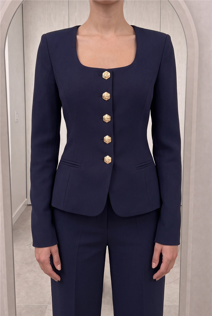 Jane Button Tailored Suit Lacivert