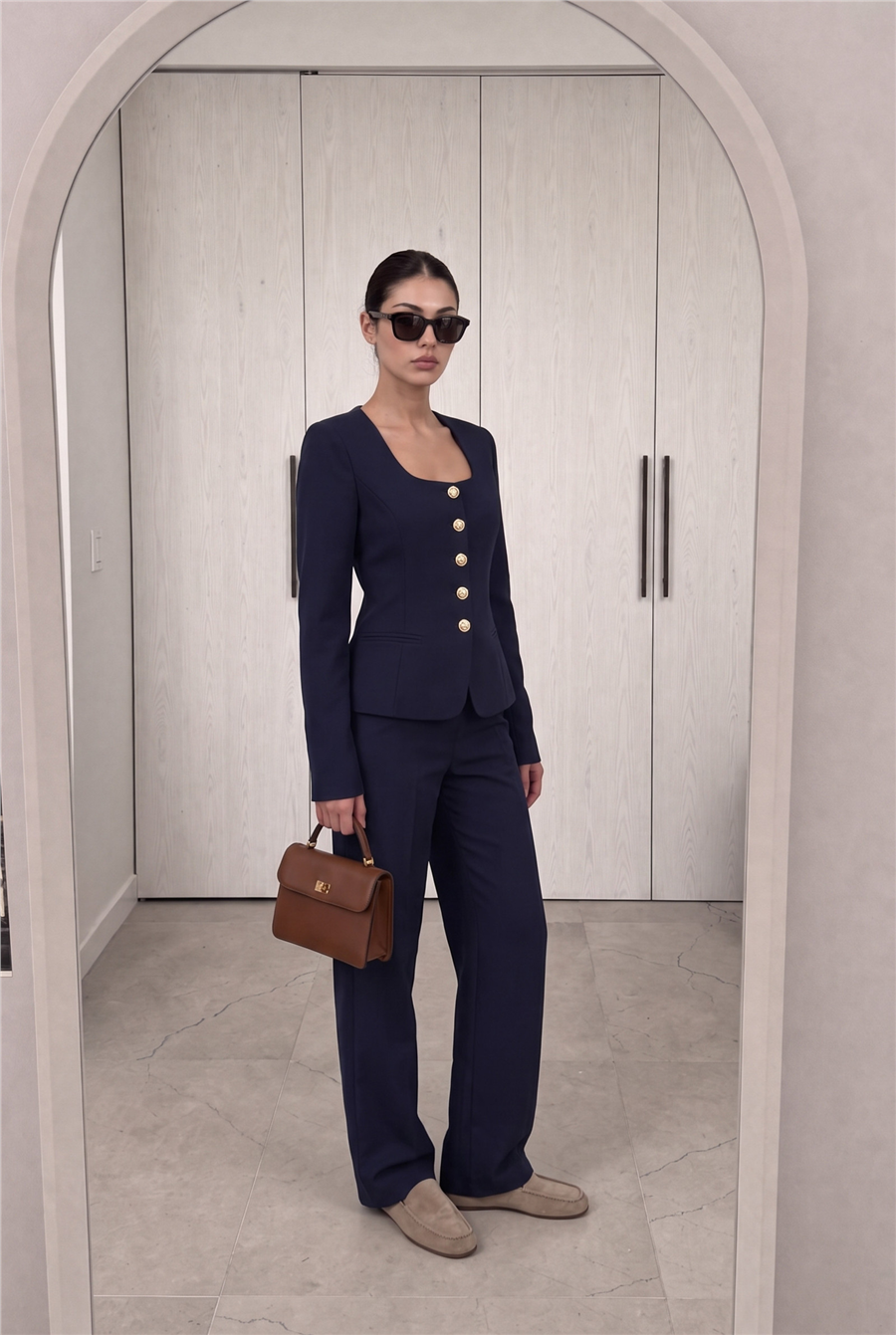 Jane Button Tailored Suit Lacivert